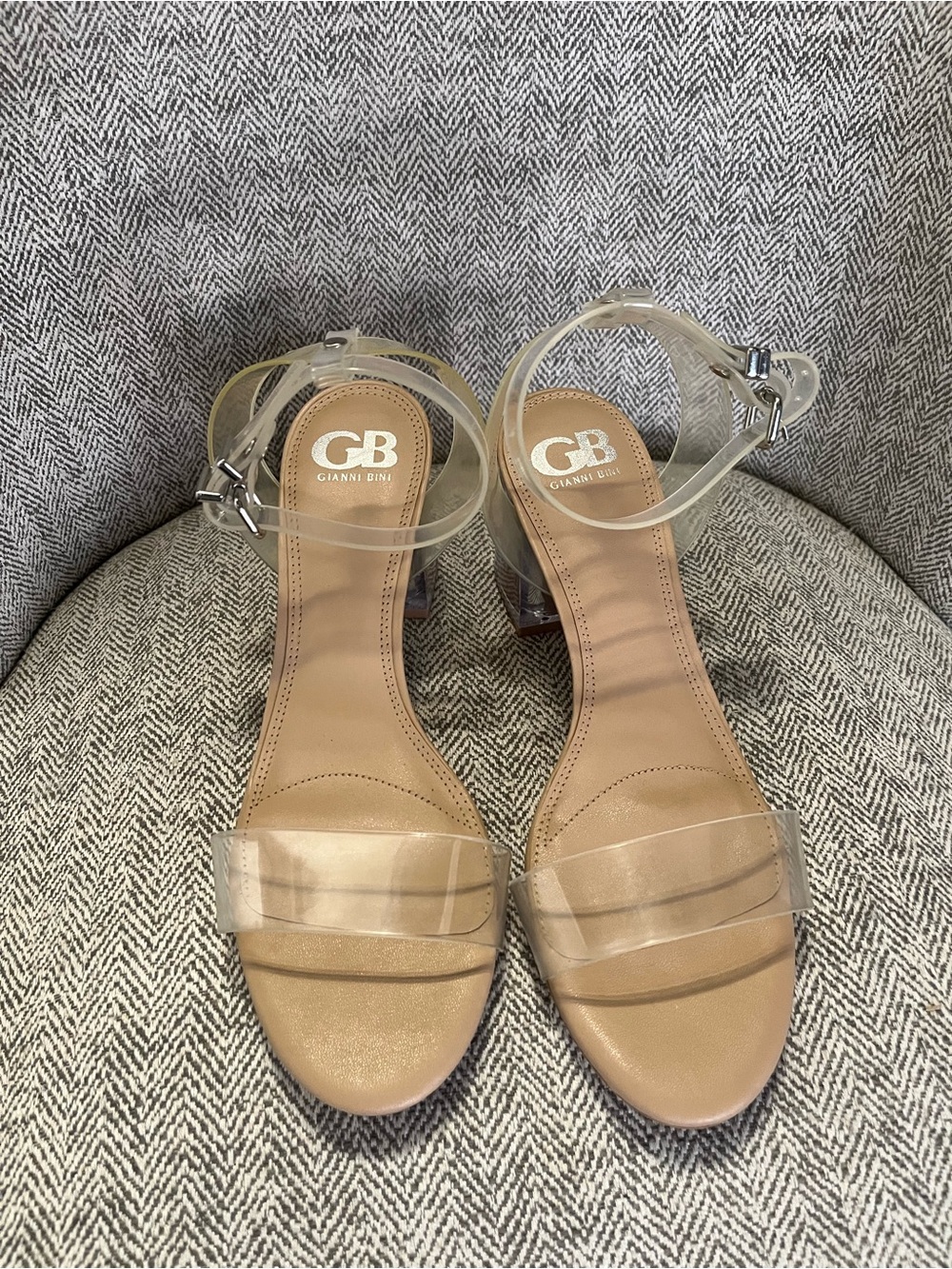 Gianni Bini New Skool Clear Strap Block Heel Sandals Size 7.5